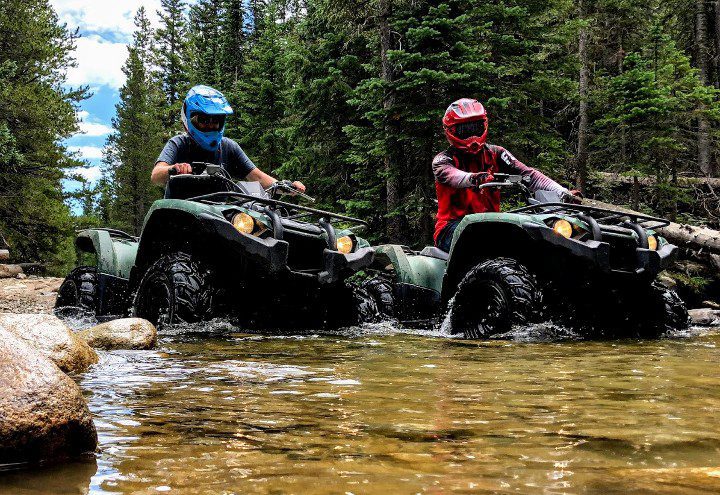 Backbone Adventures - ATV Rentals Page - Polaris Sportsman - ATVcouple 720 x 480 Backbone Adventures atv rentals - father and daughter riding across stream in estes park colorado