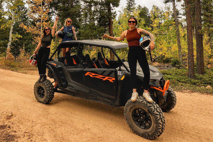 Backbone Adventures - ATV Rentals Page - Polaris Razor 1000 XP4 - girls4seat 720 x 480 Girls posing on Razor 4 seat UTV rental at Backbone Adventures in estes park colorado